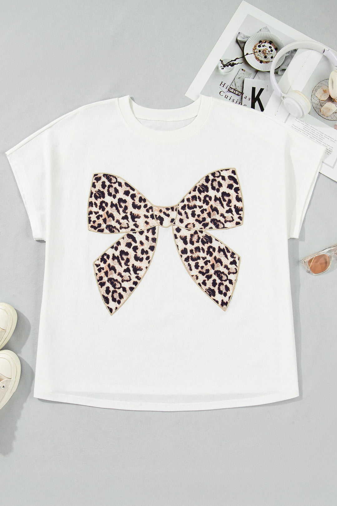 Aliya Leopard Bow Embroidered Plus Size Tee