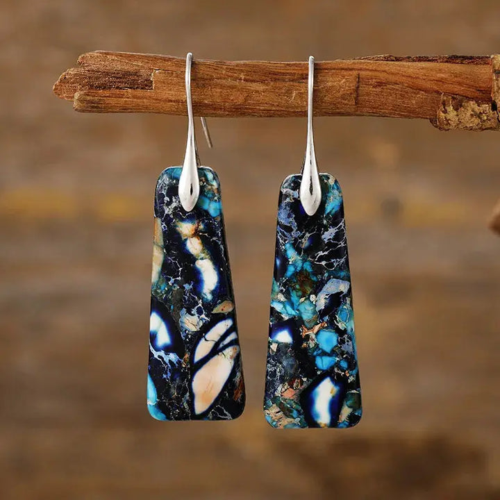 Trapezoid Natural Stone Drop Earrings | Gold &amp; Silver Hooks