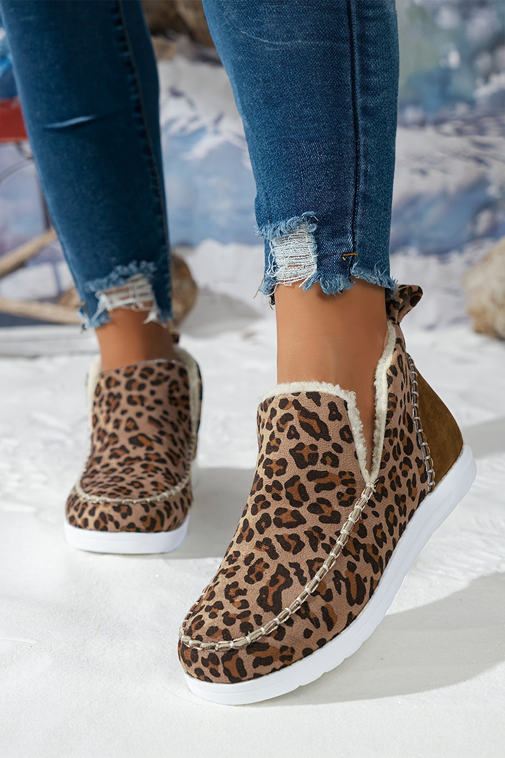 Sofia Leopard Print Fur-Lined Slip-On Winter Boots