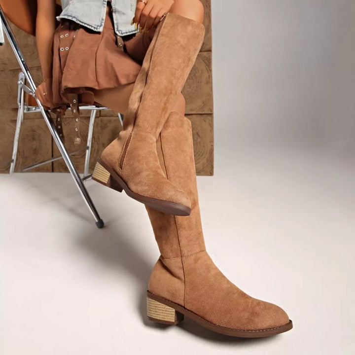 Knee-High Suede Block Heel Boots