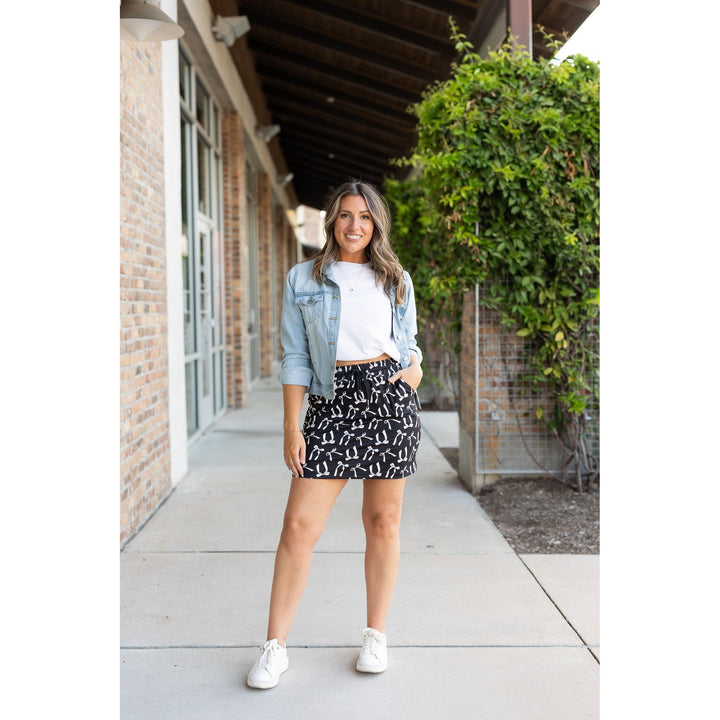 Millie White Bow Jogger Skirt | Pocketed Athleisure Mini Skirt
