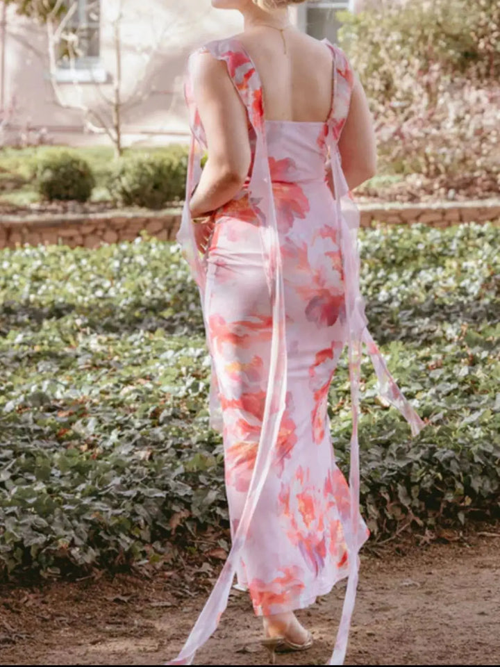 Floral Print Ruffle Maxi Dress