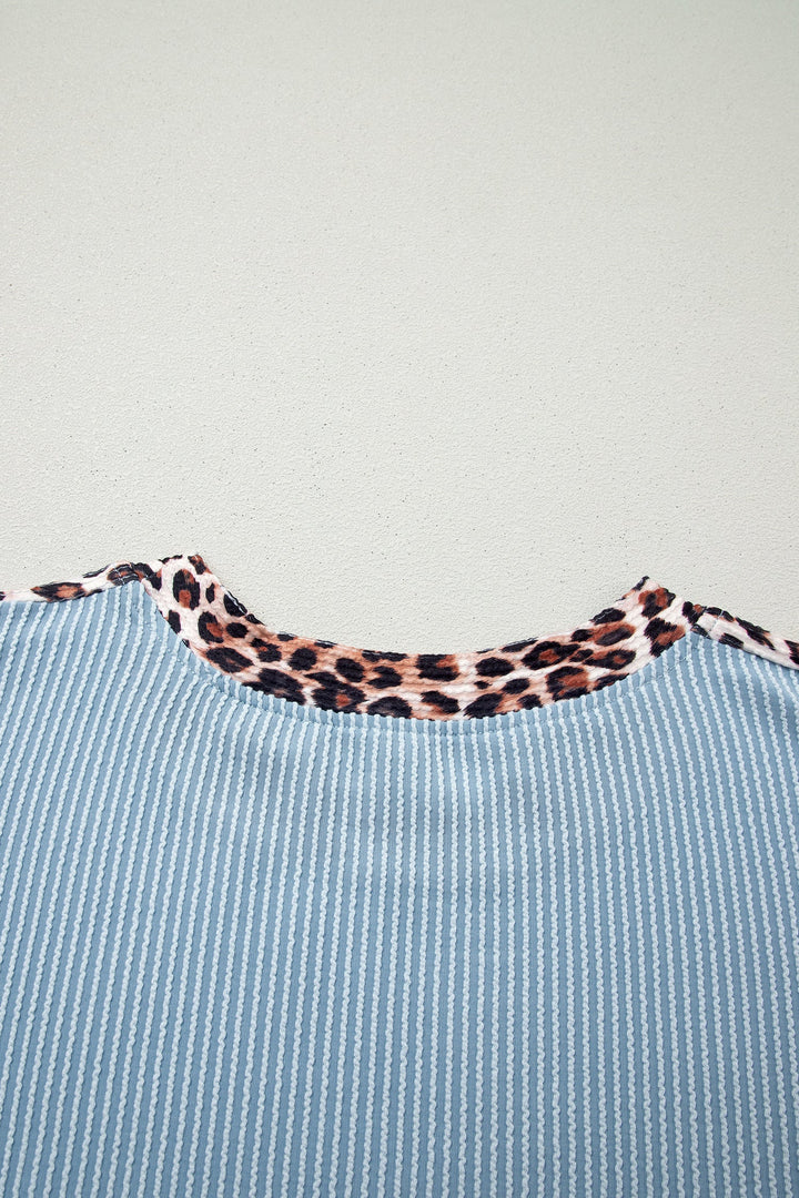 Leopard Trim Corded Top &amp; Shorts Set