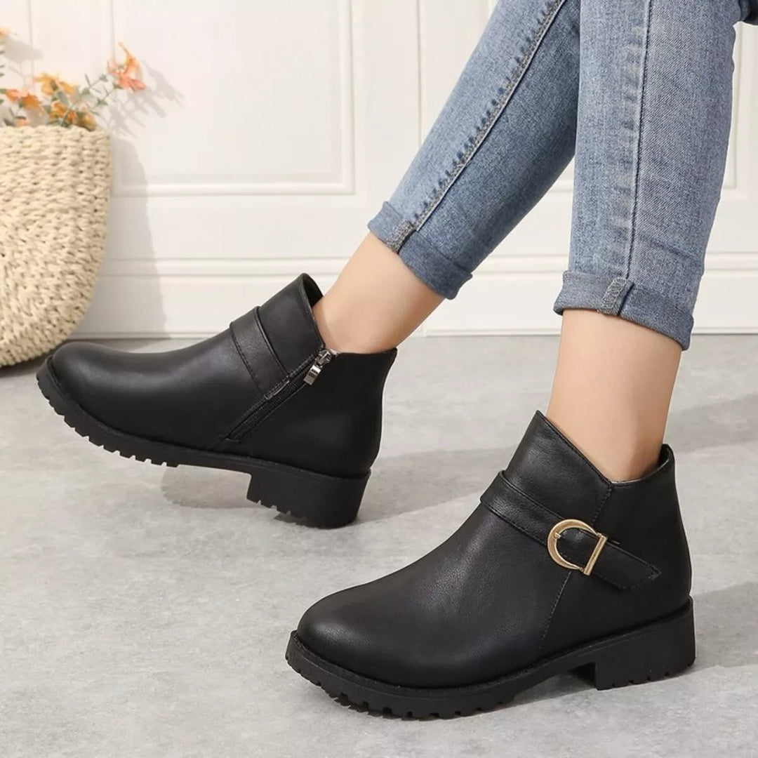 Buckle Accent Ankle Boots | Black &amp; Caramel