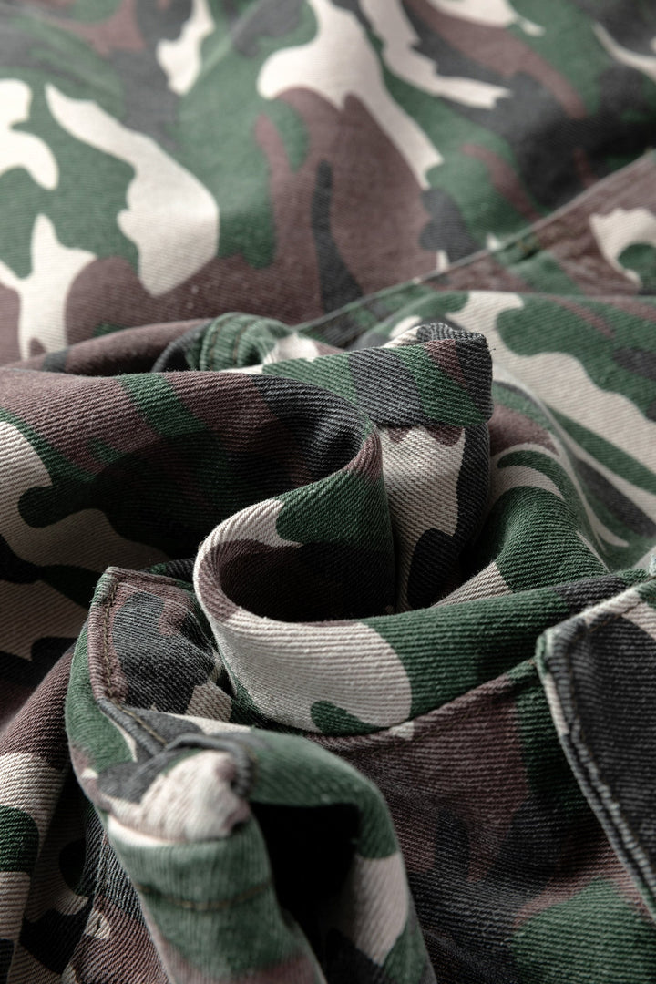 Camo Denim Cargo Wide Leg Pants