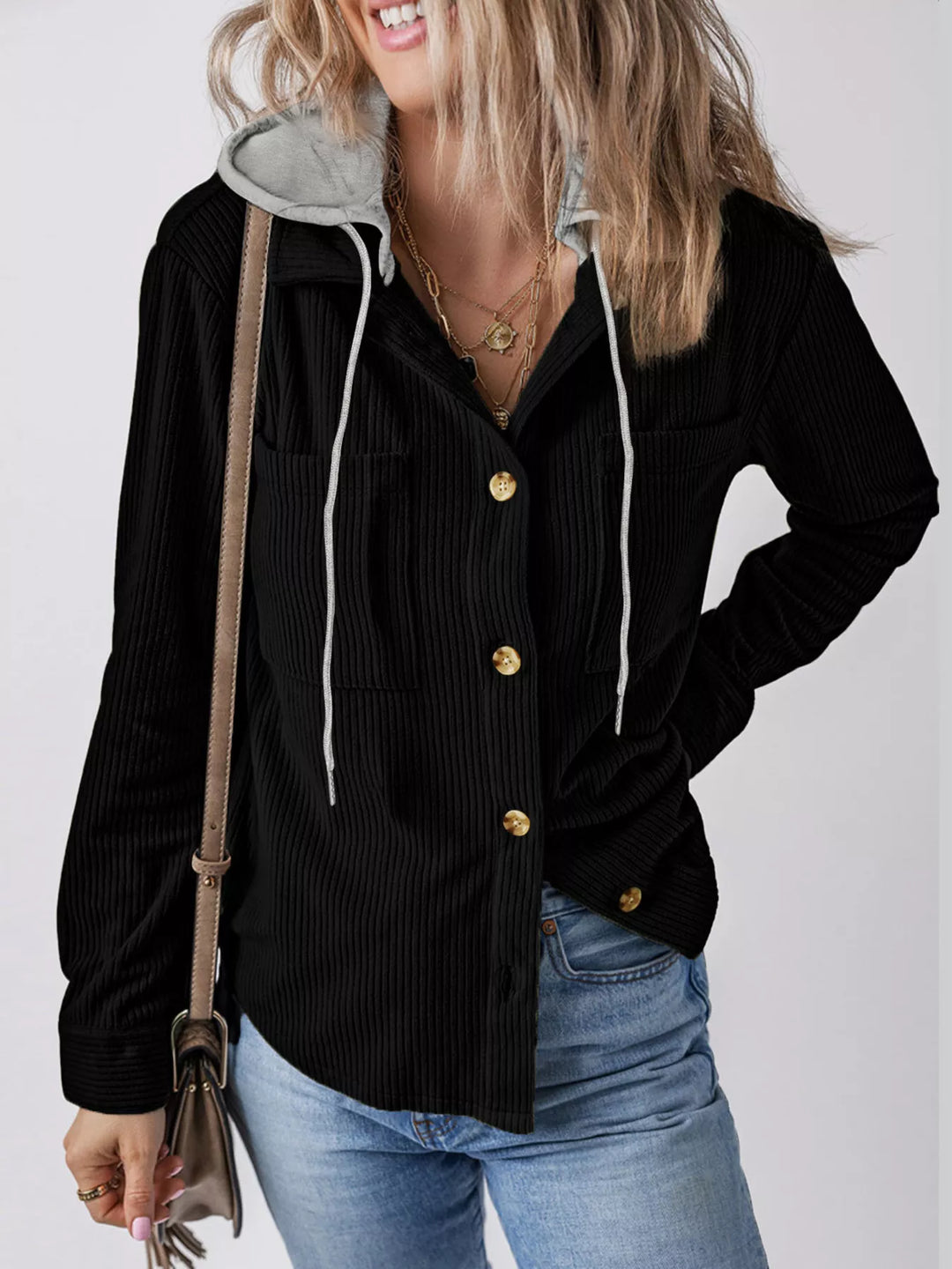 Trailside Charm Hooded Corduroy Button-Down Jacket
