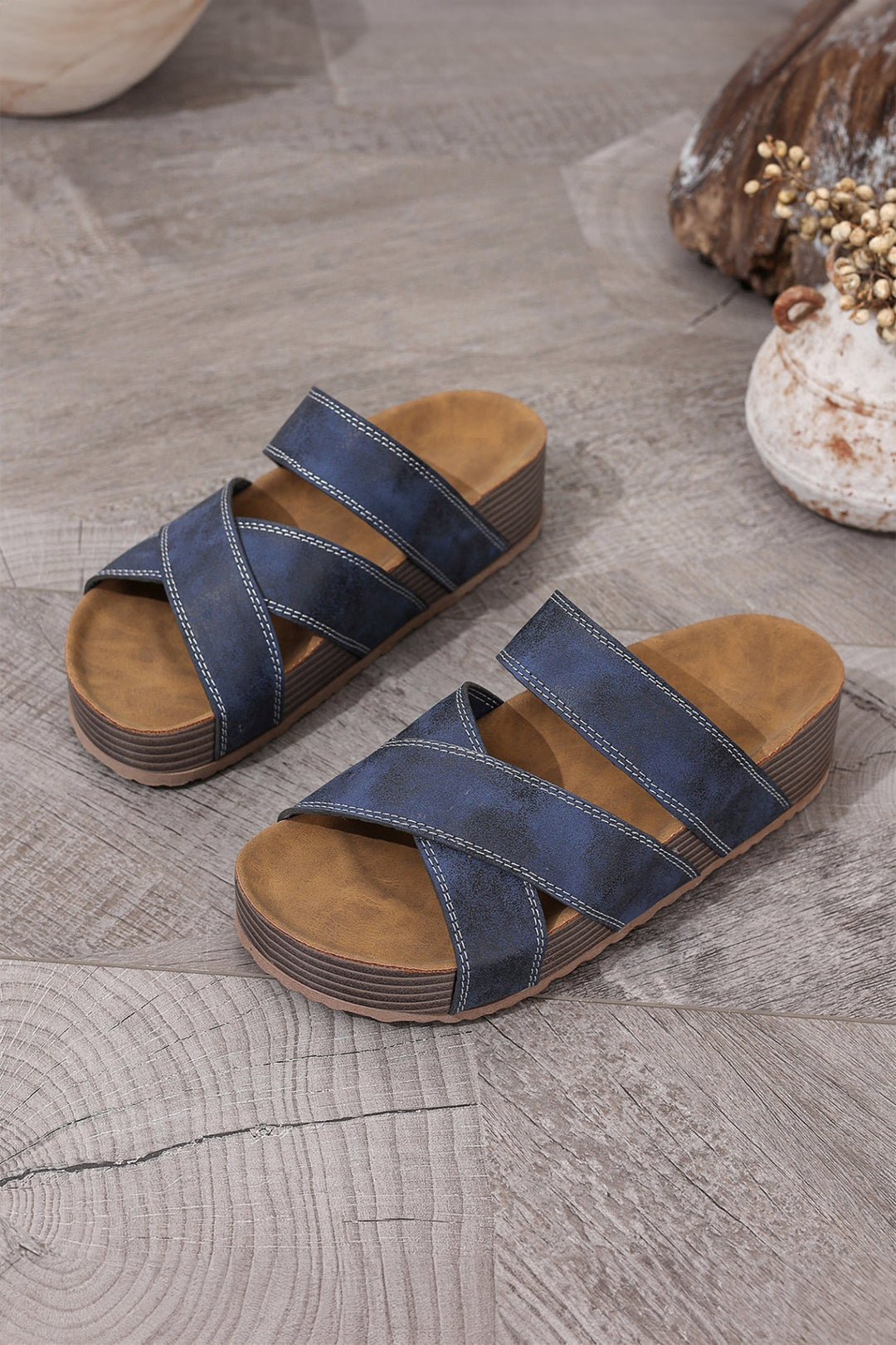 Kayla Retro Platform Wedge Slippers | Faux Suede Slip-On Sandals