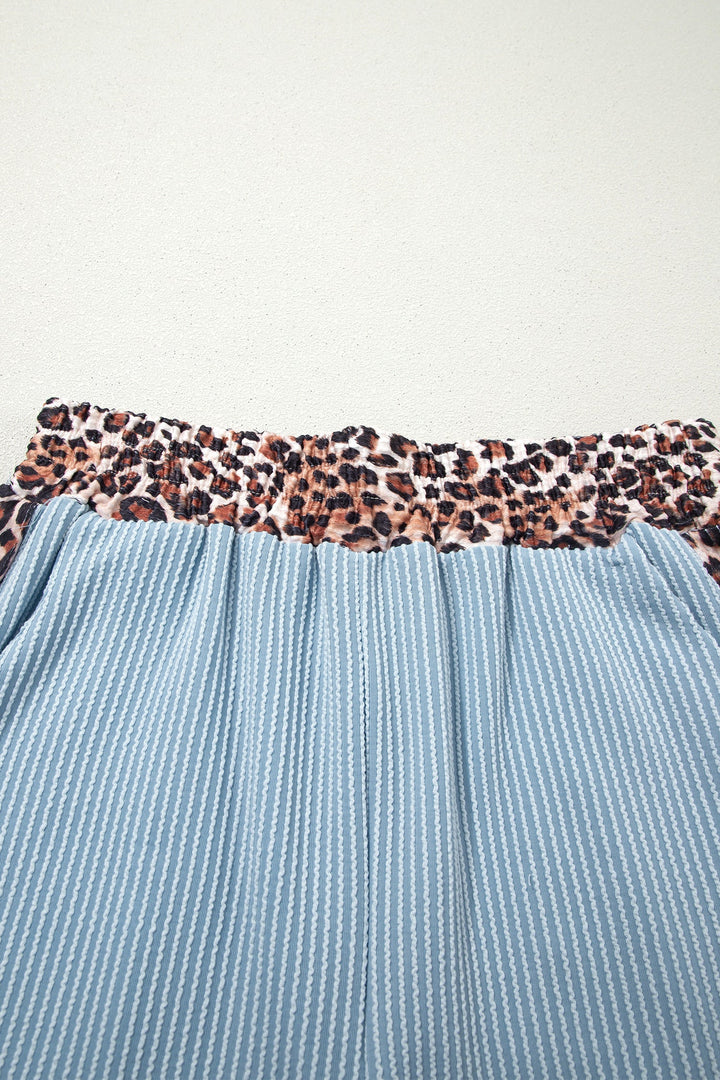 Leopard Trim Corded Top &amp; Shorts Set