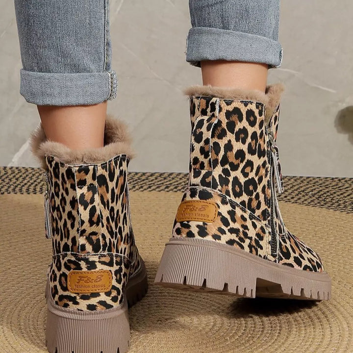 Leopard Print Fur-Lined Ankle Boots