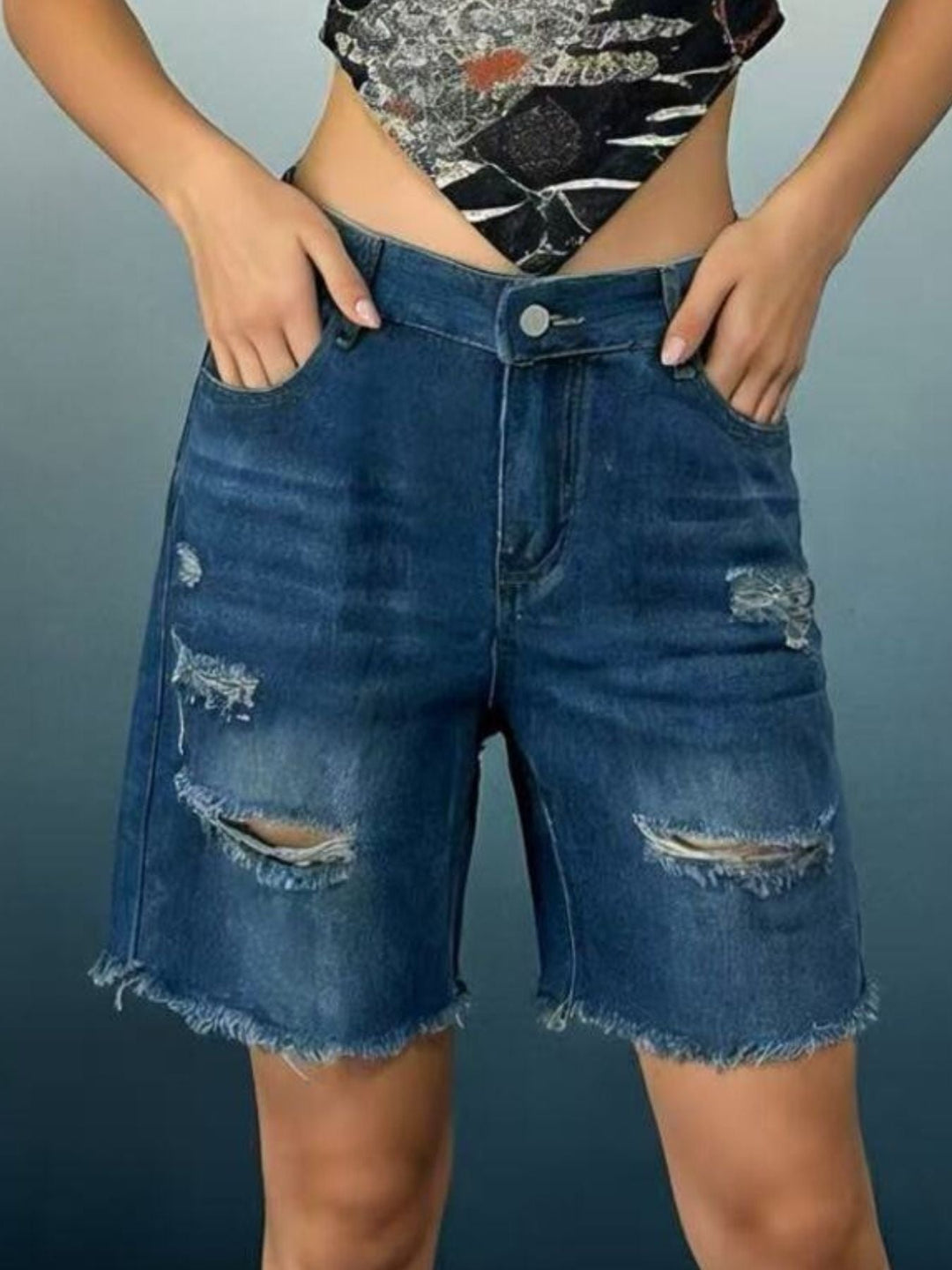Distressed Frayed Hem Denim Shorts | Plus Size S–4XL