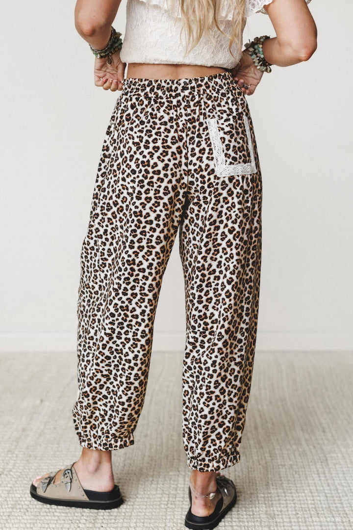 Leopard Print Jogger Pants with Elastic Waist &amp; Side Stripe