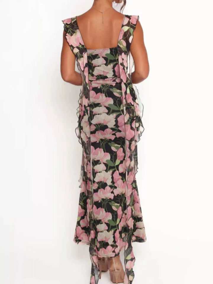 Floral Print Ruffle Maxi Dress