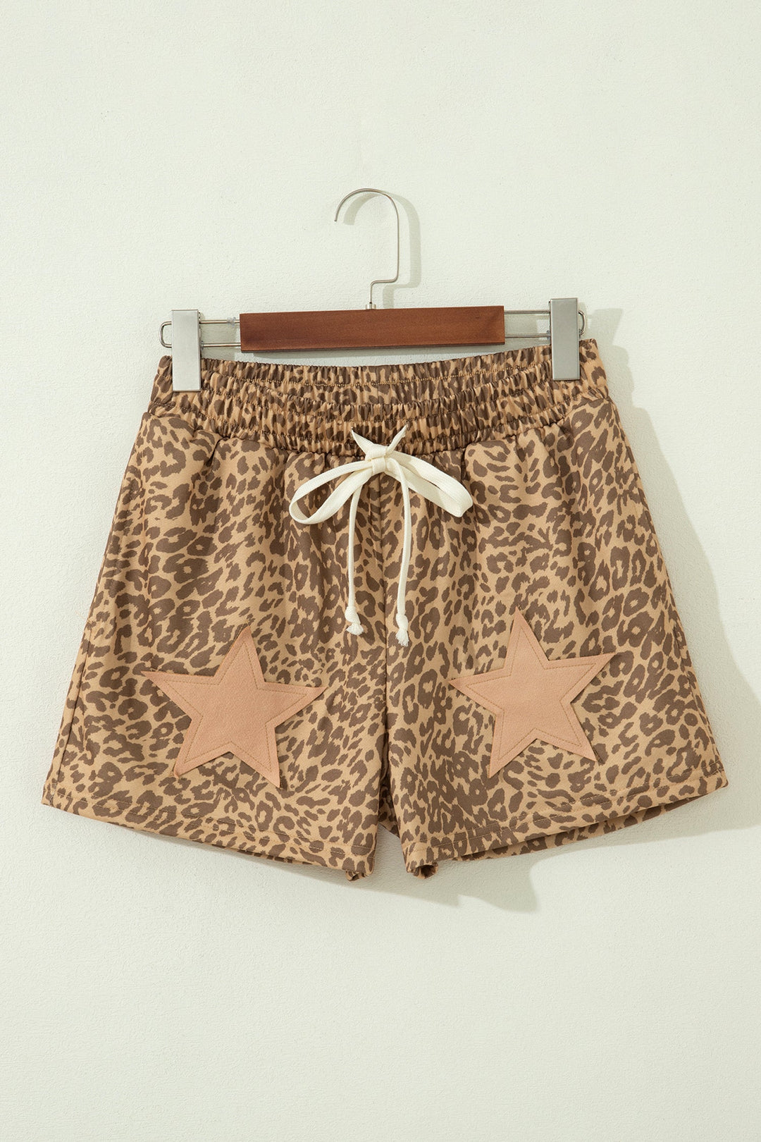 Leopard Star Patch Drawstring Shorts