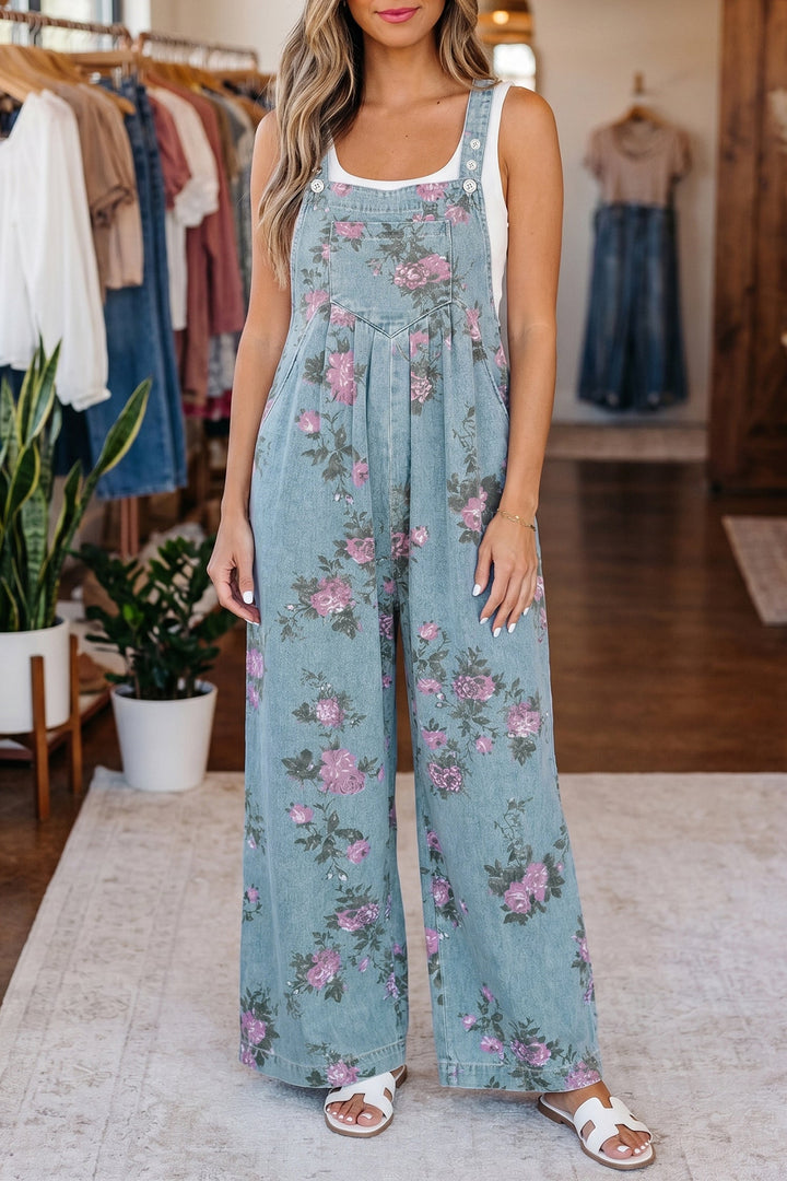 Olivia Wide Leg Denim Jumpsuit | Vintage Wash Boho Overalls
