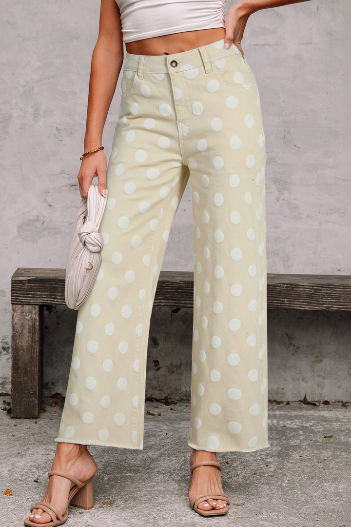 Daleyza Polka Dot Raw Hem High-Waist Shift Jeans