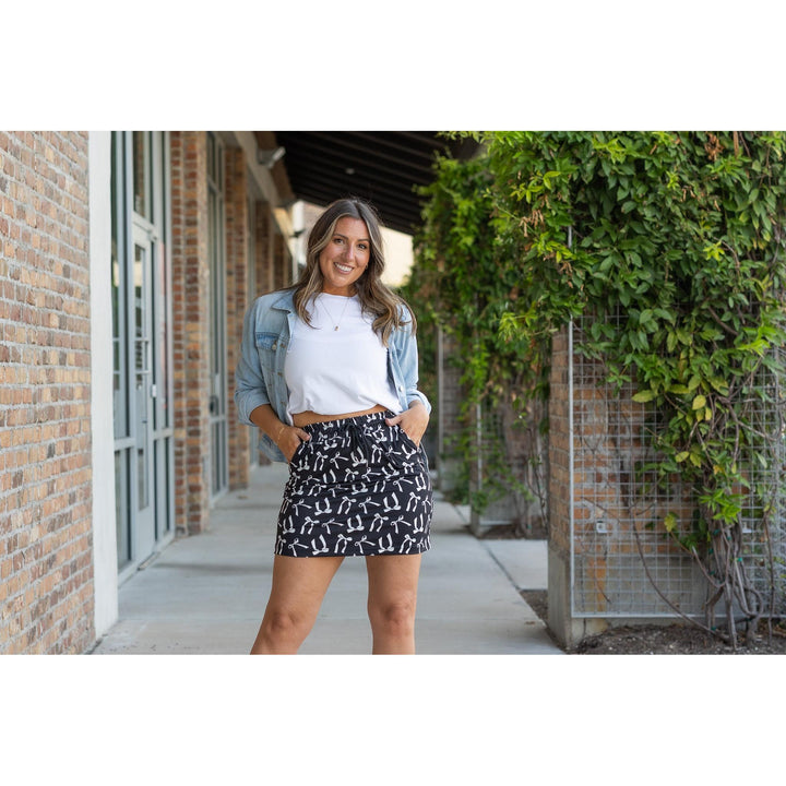 Millie White Bow Jogger Skirt | Pocketed Athleisure Mini Skirt