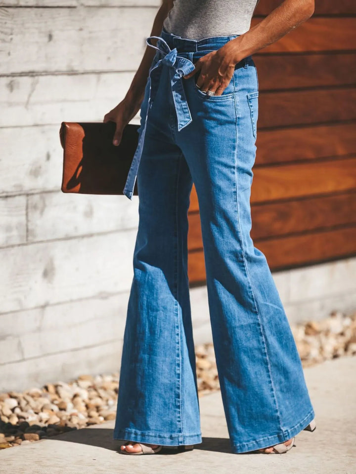 High-Waisted Tie-Front Flare Jeans | Women&