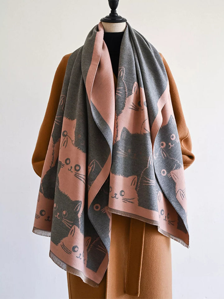 Whisker Wishes Cat Pattern Scarf