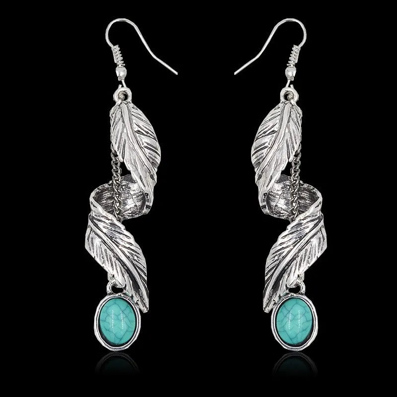 Boho Turquoise Leaf Drop Earrings