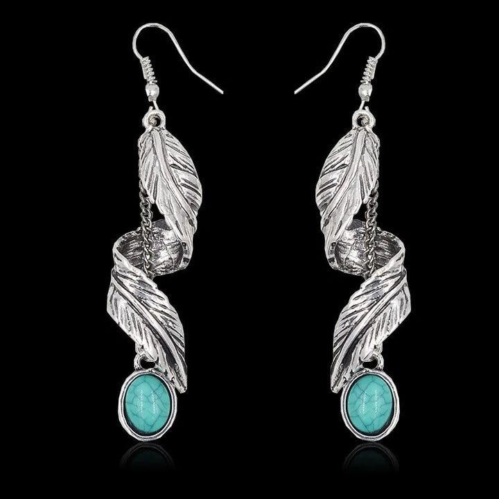 Boho Turquoise Leaf Drop Earrings
