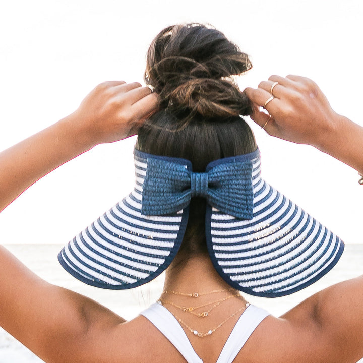 Foldable Straw Sun Visor | Bow &amp; Stripe Boho Beach Hat