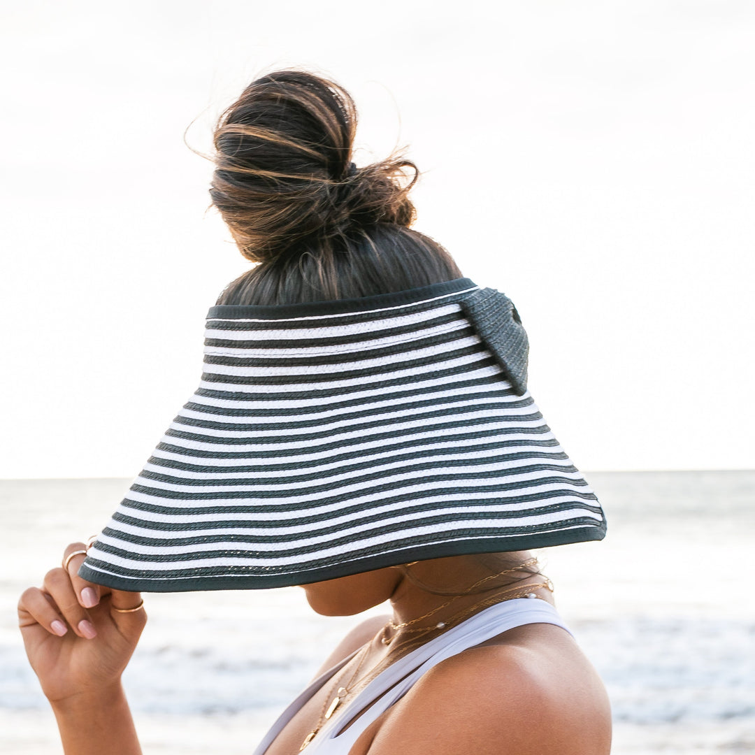 Foldable Straw Sun Visor | Bow &amp; Stripe Boho Beach Hat