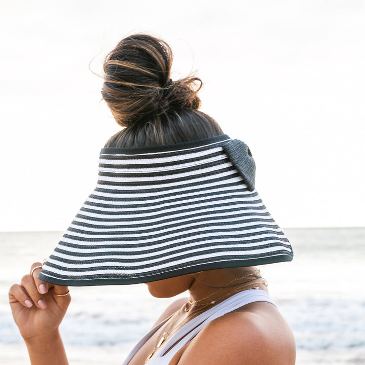 Foldable Straw Sun Visor | Bow &amp; Stripe Boho Beach Hat