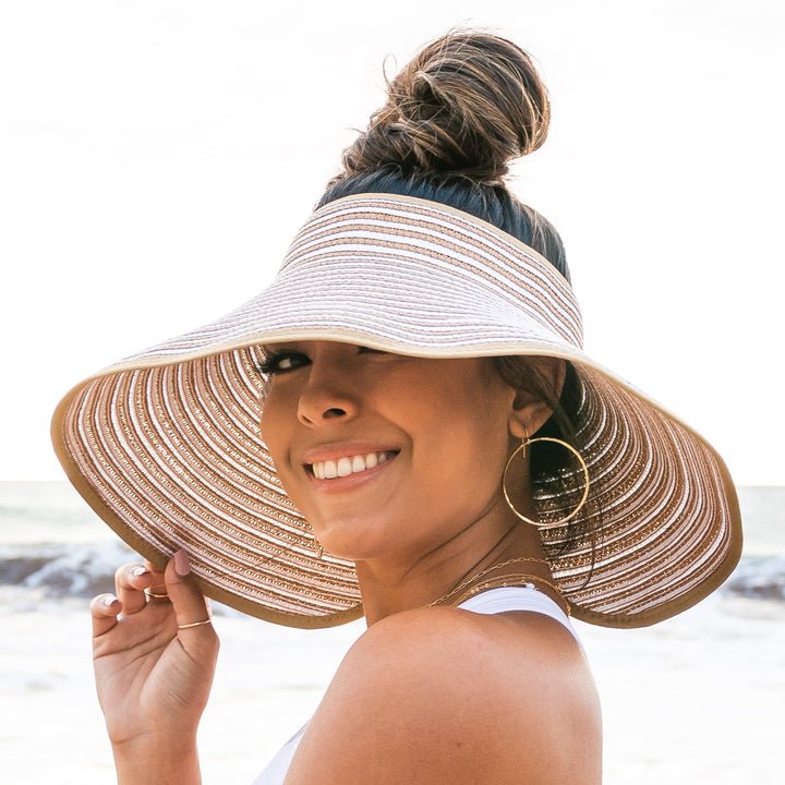 Foldable Straw Sun Visor | Bow &amp; Stripe Boho Beach Hat