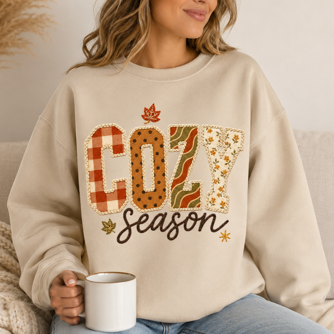 Cozy Season Patchwork Crewneck Sweatshirt | 3 Colors | S–5XL