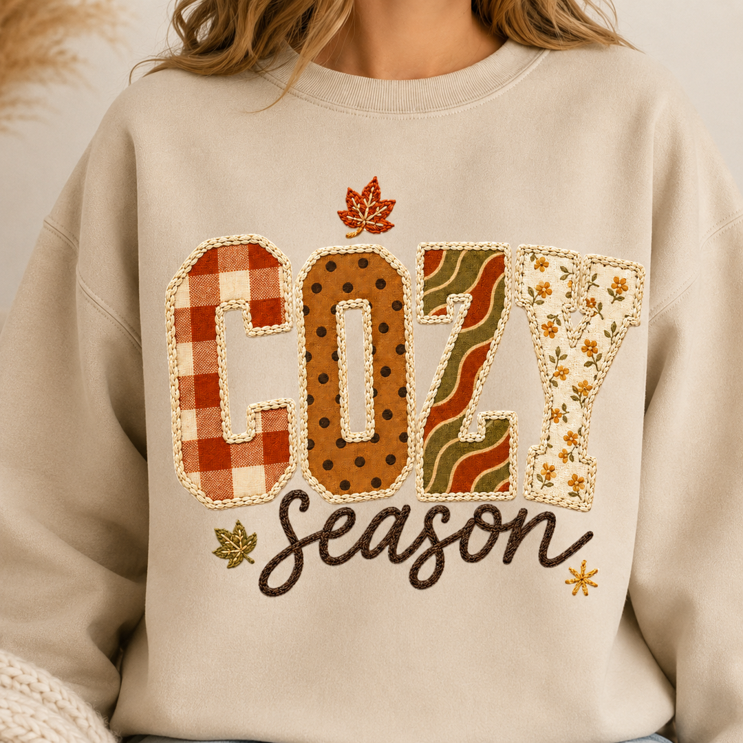 Cozy Season Patchwork Crewneck Sweatshirt | 3 Colors | S–5XL