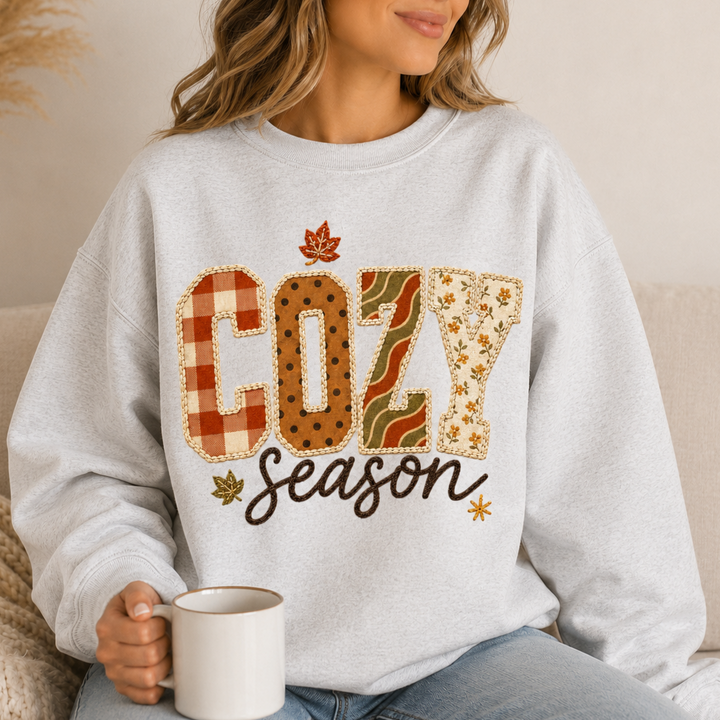 Cozy Season Patchwork Crewneck Sweatshirt | 3 Colors | S–5XL