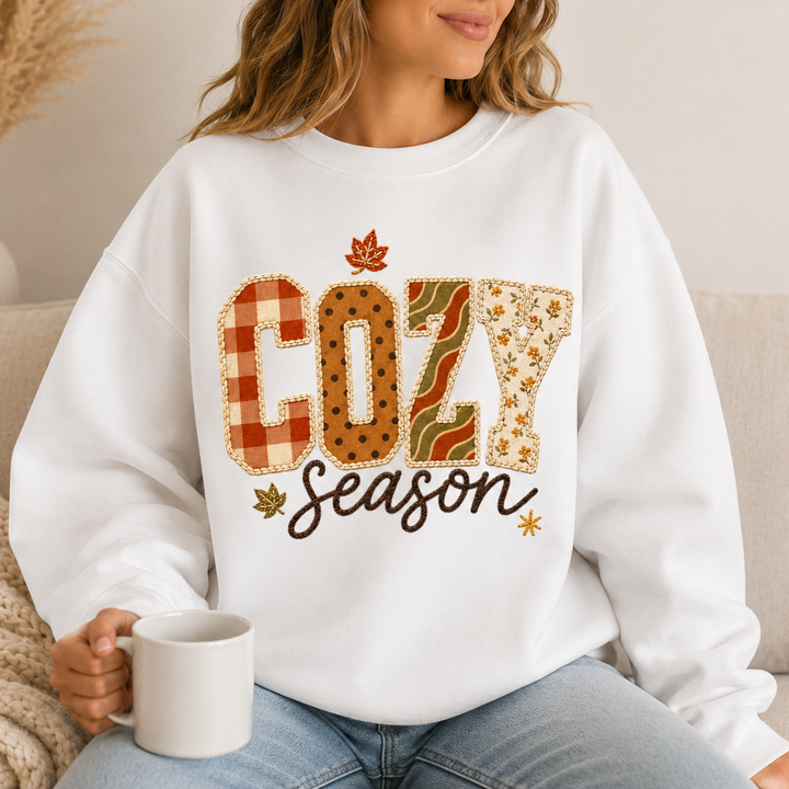 Cozy Season Patchwork Crewneck Sweatshirt | 3 Colors | S–5XL