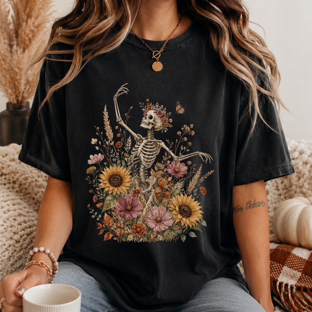 Boho Floral Skeleton Tee | Comfort Colors | 6 Colors | S–4XL