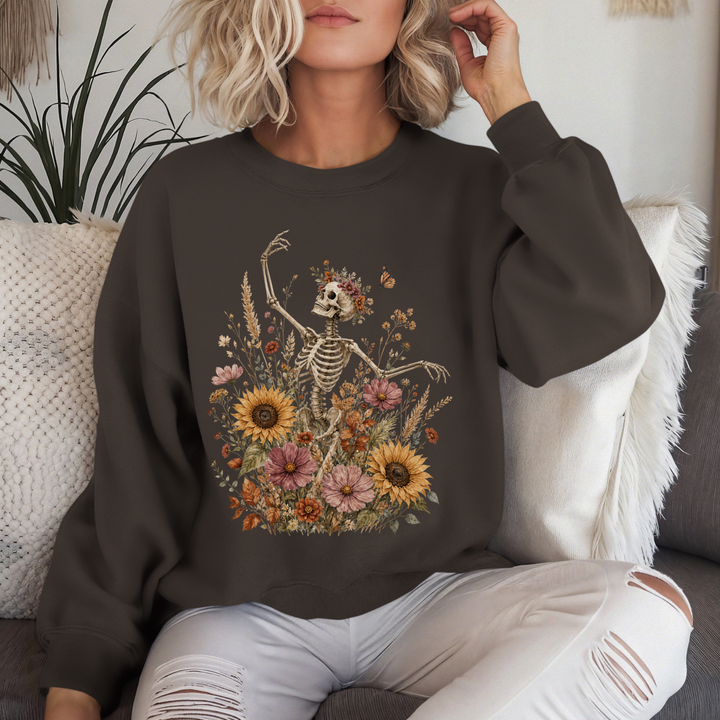 Boho Floral Skeleton Crewneck Sweatshirt | 5 Colors | S–5XL