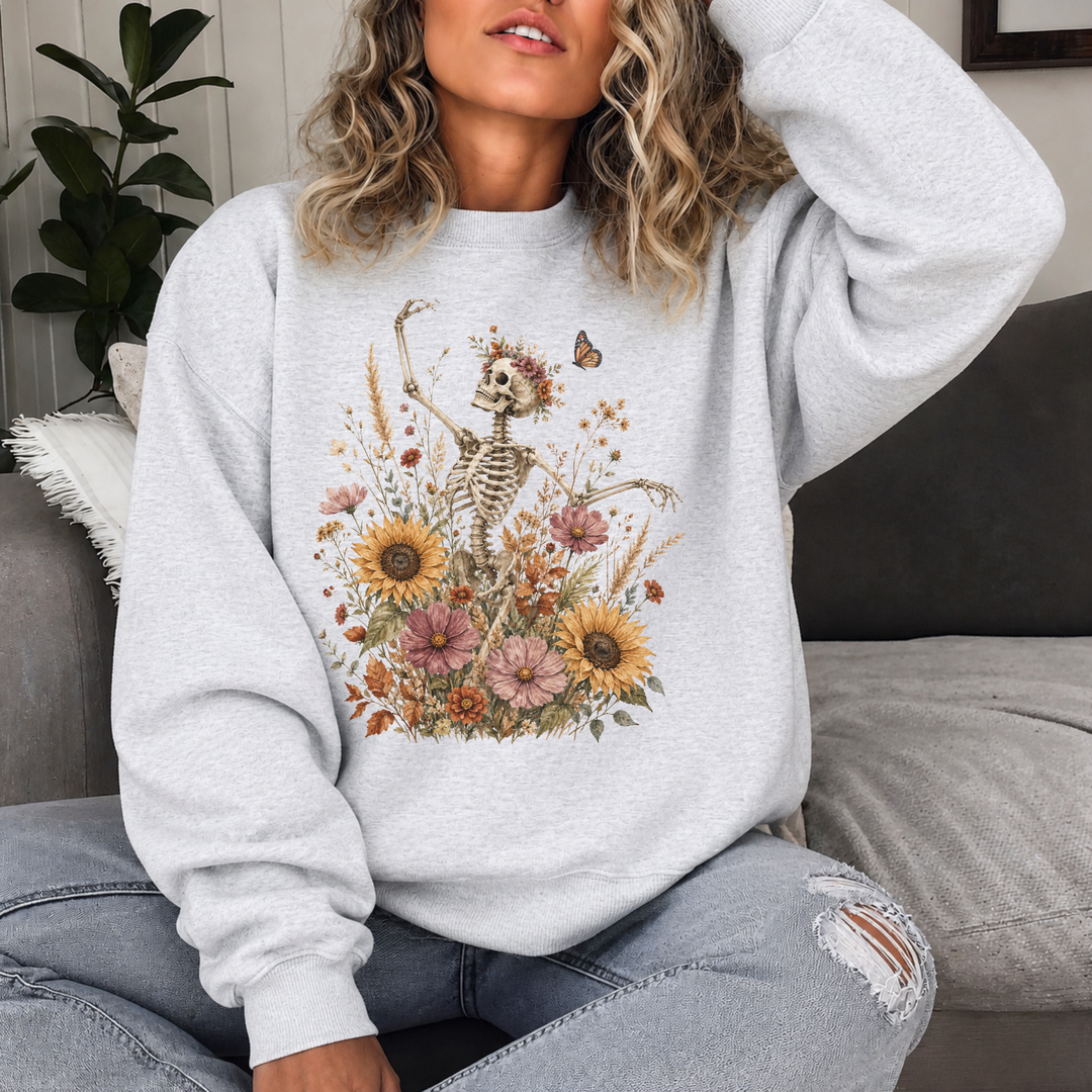 Boho Floral Skeleton Crewneck Sweatshirt | 5 Colors | S–5XL