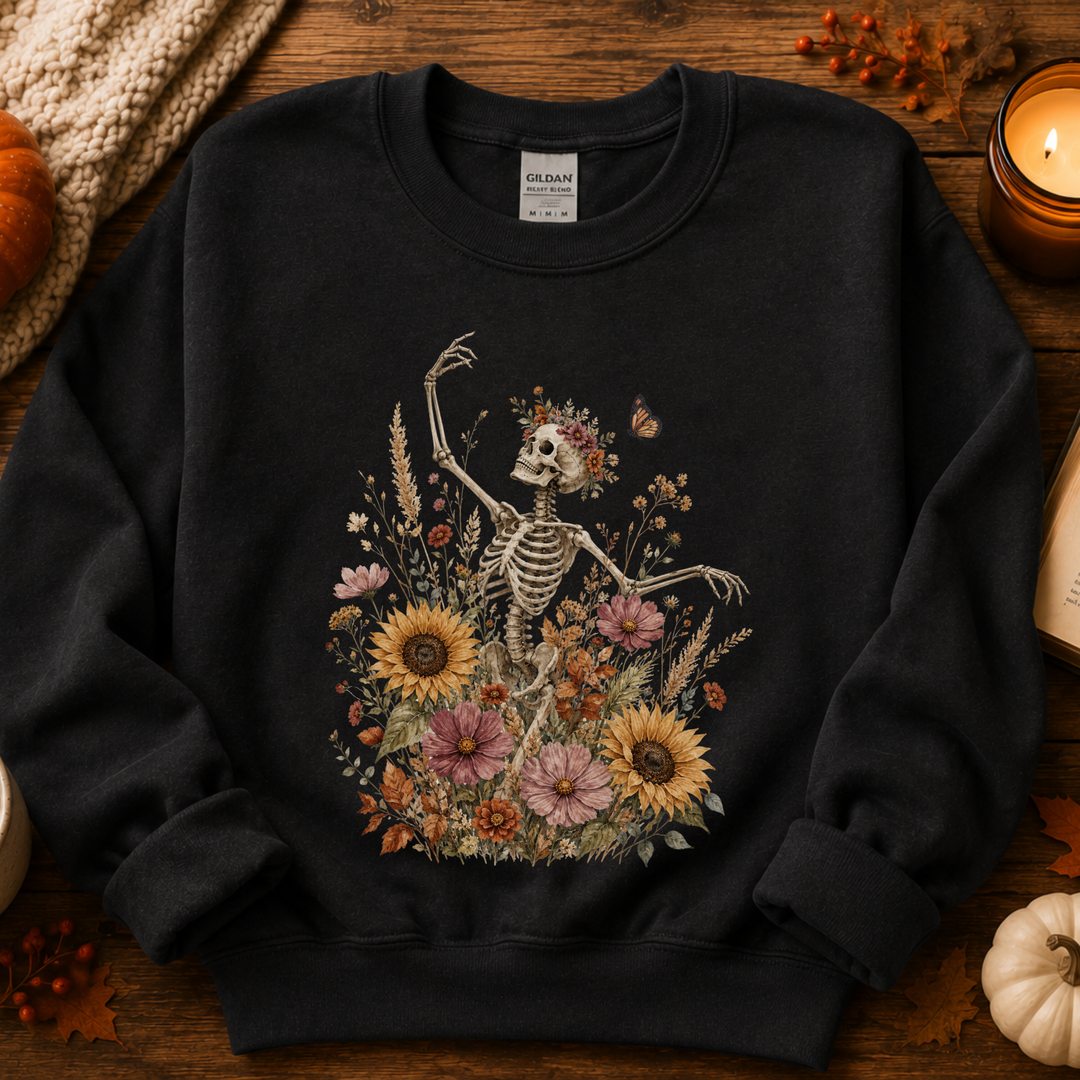 Boho Floral Skeleton Crewneck Sweatshirt | 5 Colors | S–5XL