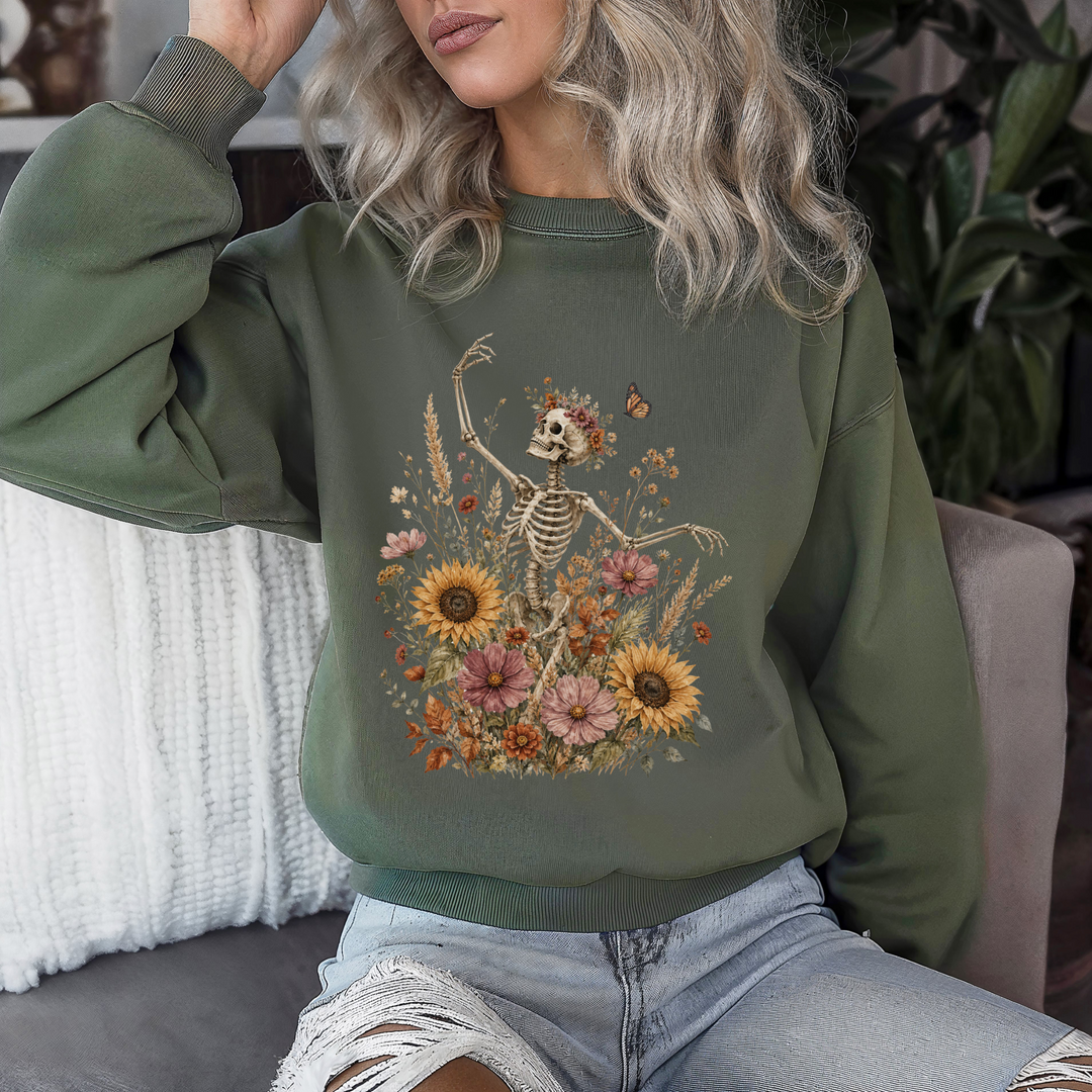 Boho Floral Skeleton Crewneck Sweatshirt | 5 Colors | S–5XL