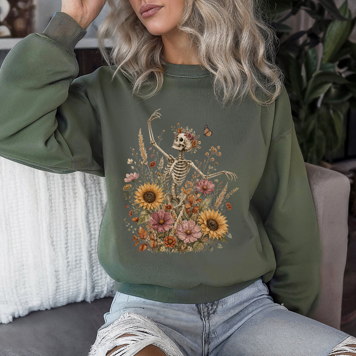 Boho Floral Skeleton Crewneck Sweatshirt | 5 Colors | S–5XL