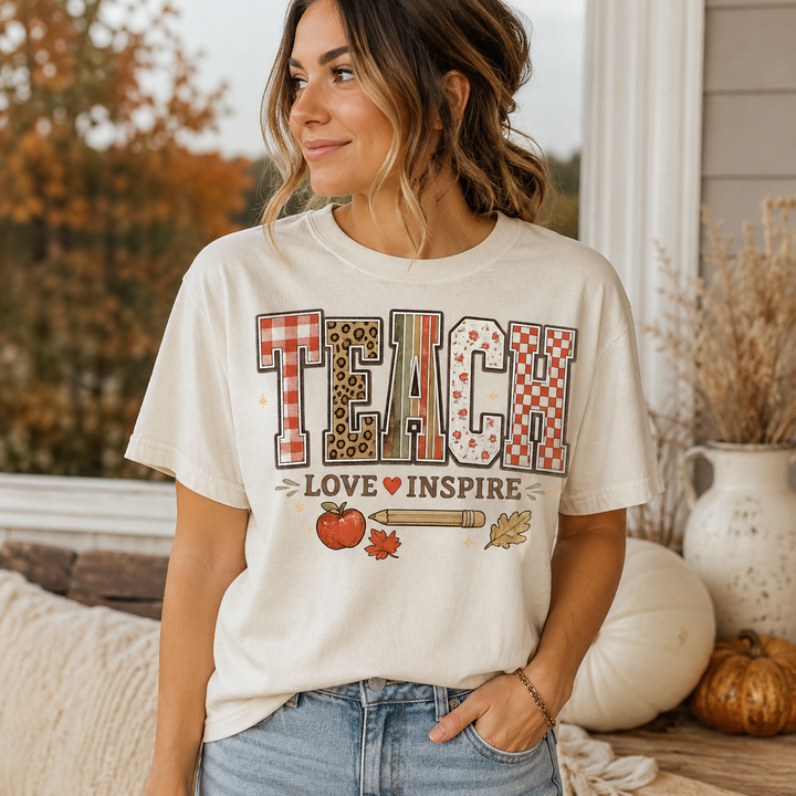 Teach Love Inspire Fall Teacher Shirt | Comfort Colors | 3 Colors | S–4XL