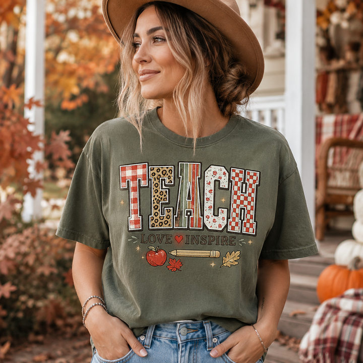 Teach Love Inspire Fall Teacher Shirt | Comfort Colors | 3 Colors | S–4XL