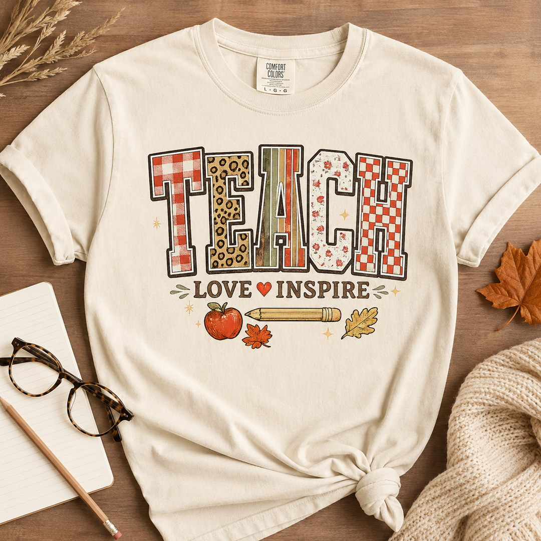 Teach Love Inspire Fall Teacher Shirt | Comfort Colors | 3 Colors | S–4XL