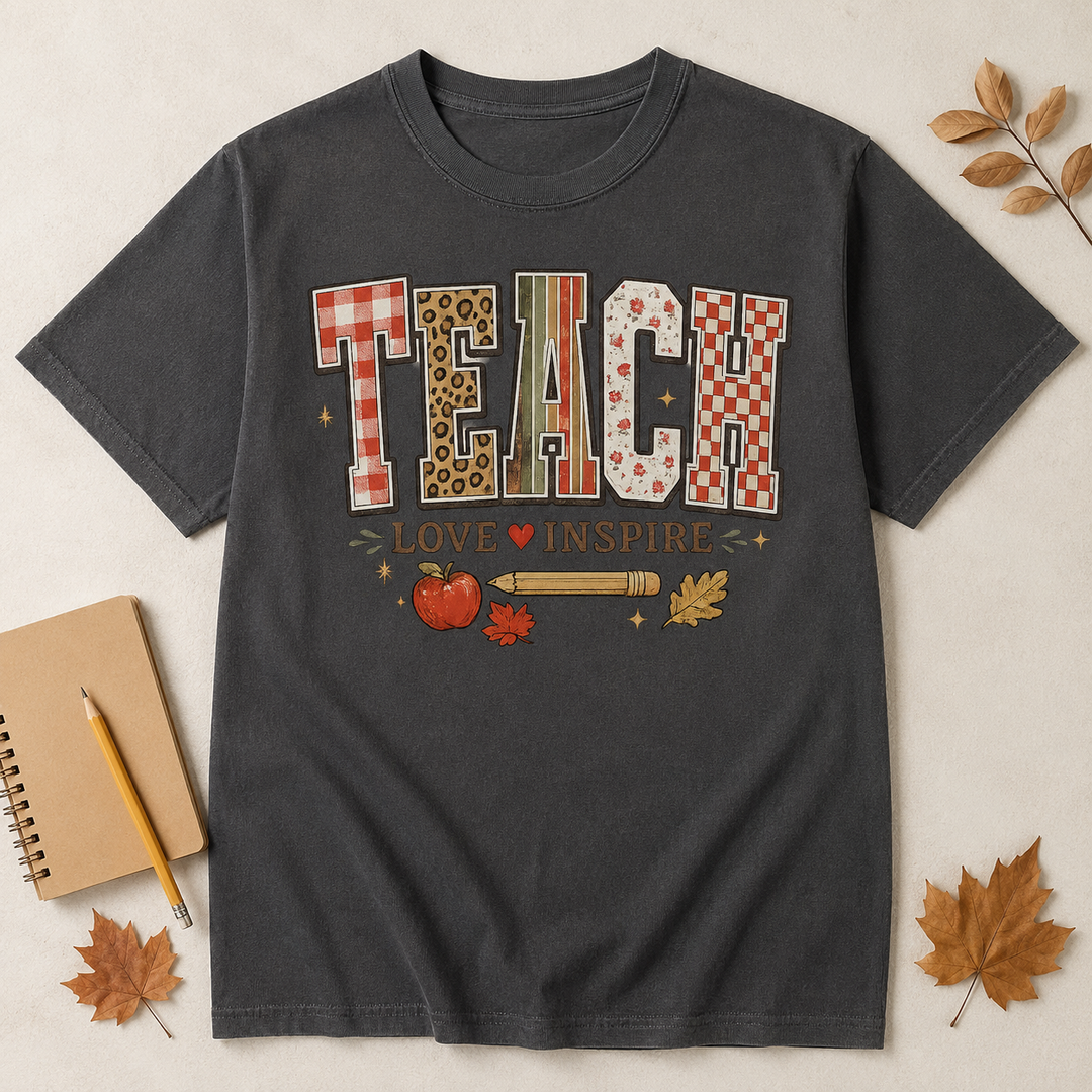 Teach Love Inspire Fall Teacher Shirt | Comfort Colors | 3 Colors | S–4XL