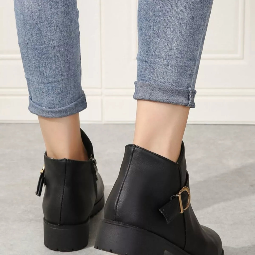 Buckle Accent Ankle Boots | Black &amp; Caramel