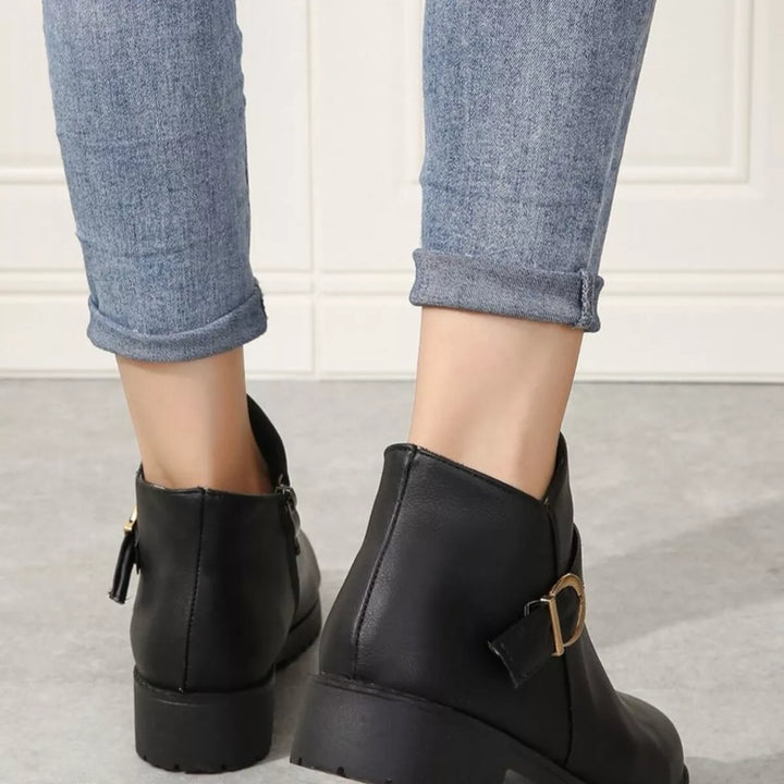 Buckle Accent Ankle Boots | Black &amp; Caramel