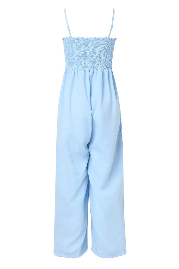 Smocked Spaghetti Strap Wide-Leg Jumpsuit