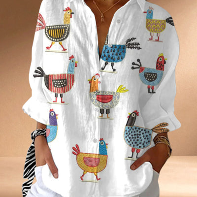 3D Floral Print Lapel Blouse | Stretch Cardigan Top
