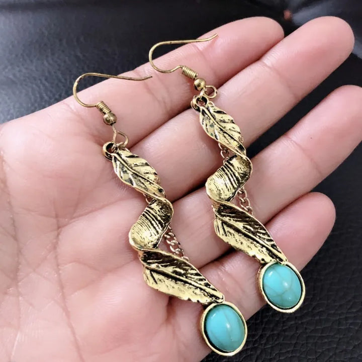 Boho Turquoise Leaf Drop Earrings
