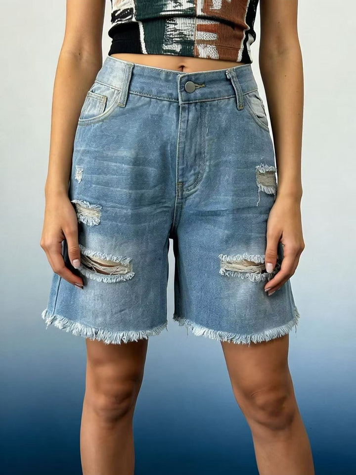 Distressed Frayed Hem Denim Shorts | Plus Size S–4XL