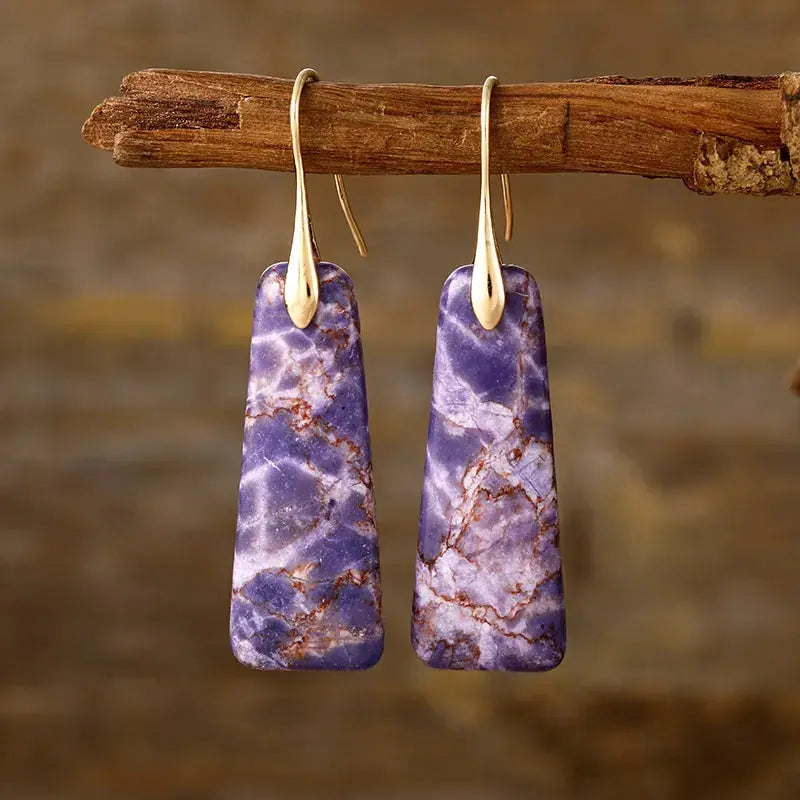 Trapezoid Natural Stone Drop Earrings | Gold &amp; Silver Hooks