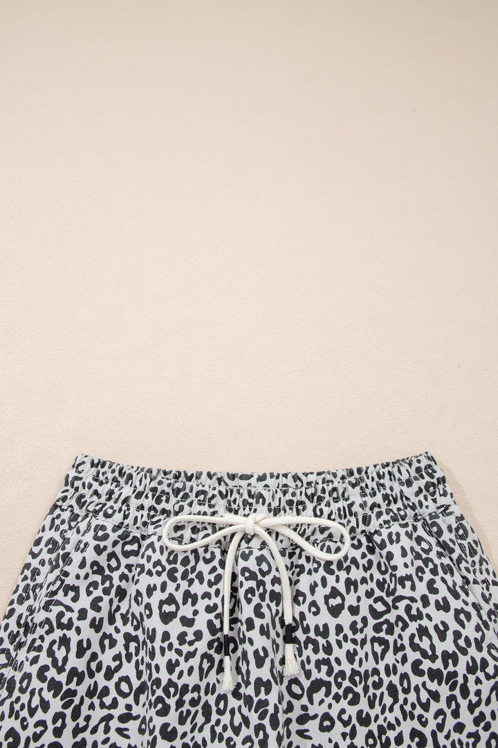 Leopard Denim Tassel Drawstring Skort